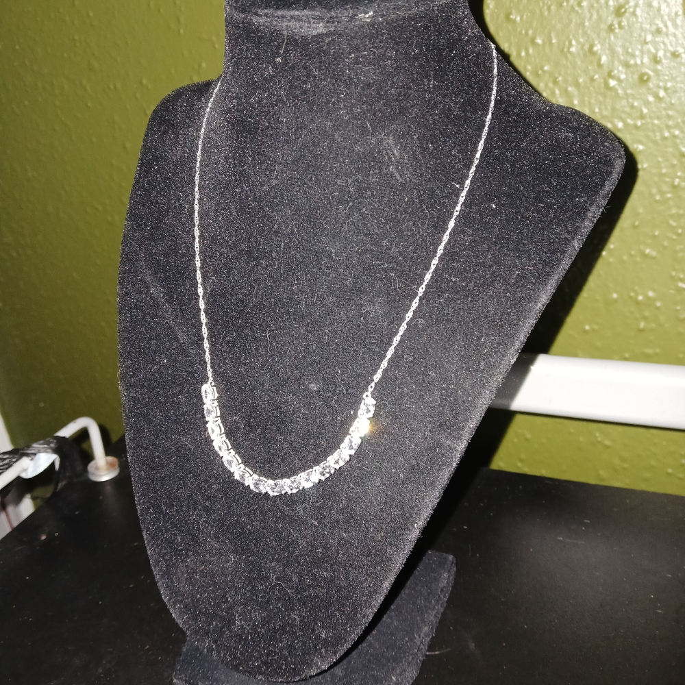 White Lab Created Sapphire Rhodium Over Sterling Silver Necklace